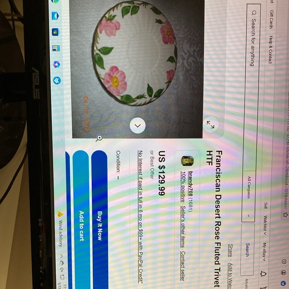 Vintage trivet. Franciscan Desert Rose trivet, # C4, l46, USA - Picture 4 of 5